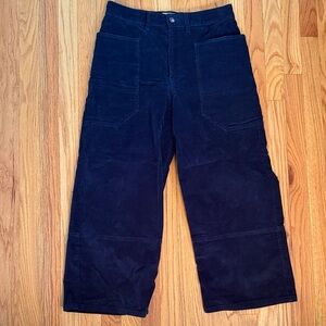 Everlane sz 8 Gardener Wide-Leg Cropped Navy Blue Corduroy Pants great cond